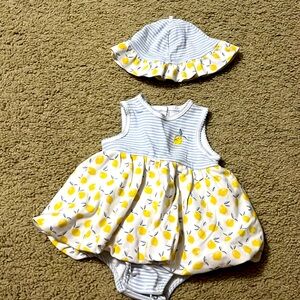 Baby girl 6 month lemon dress with matching hat